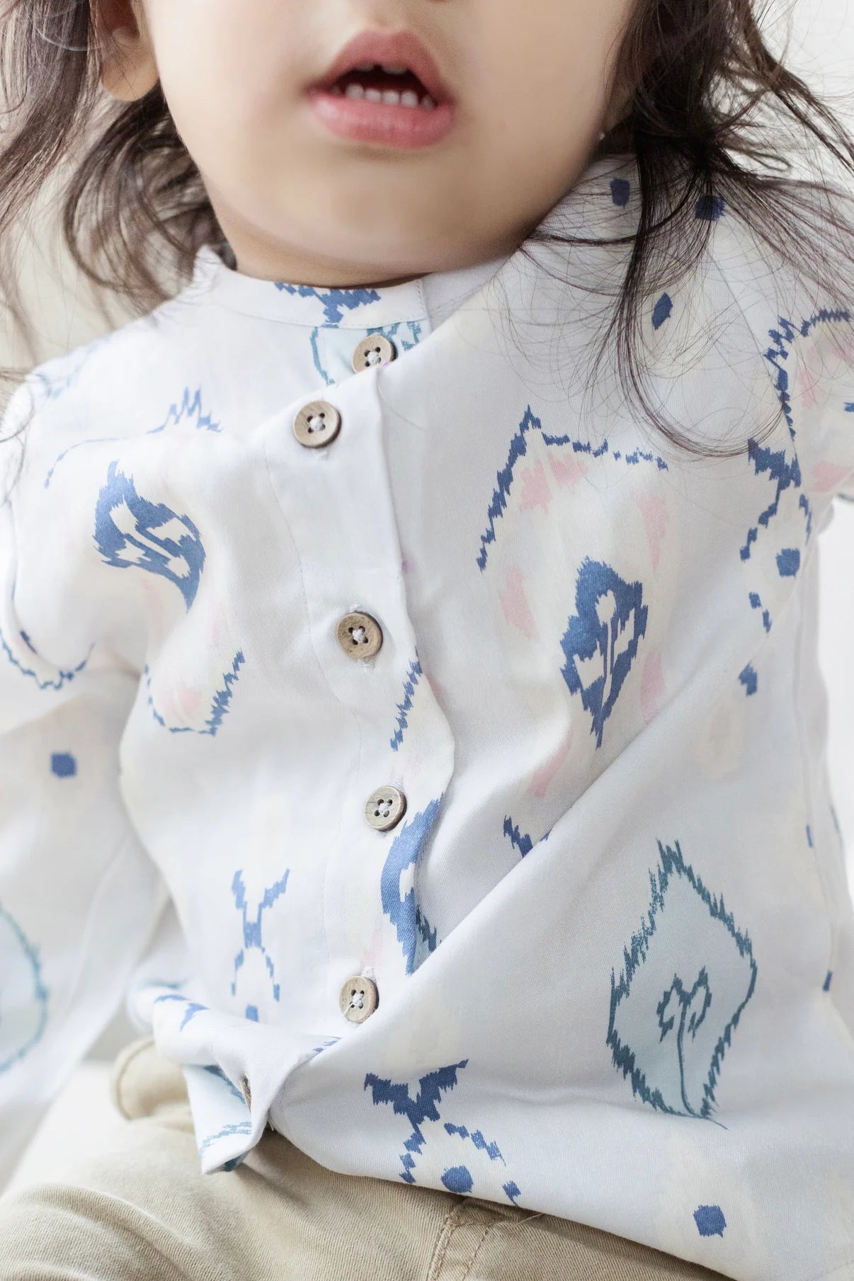 Blue ikat print kids shirt of Tencel fabric