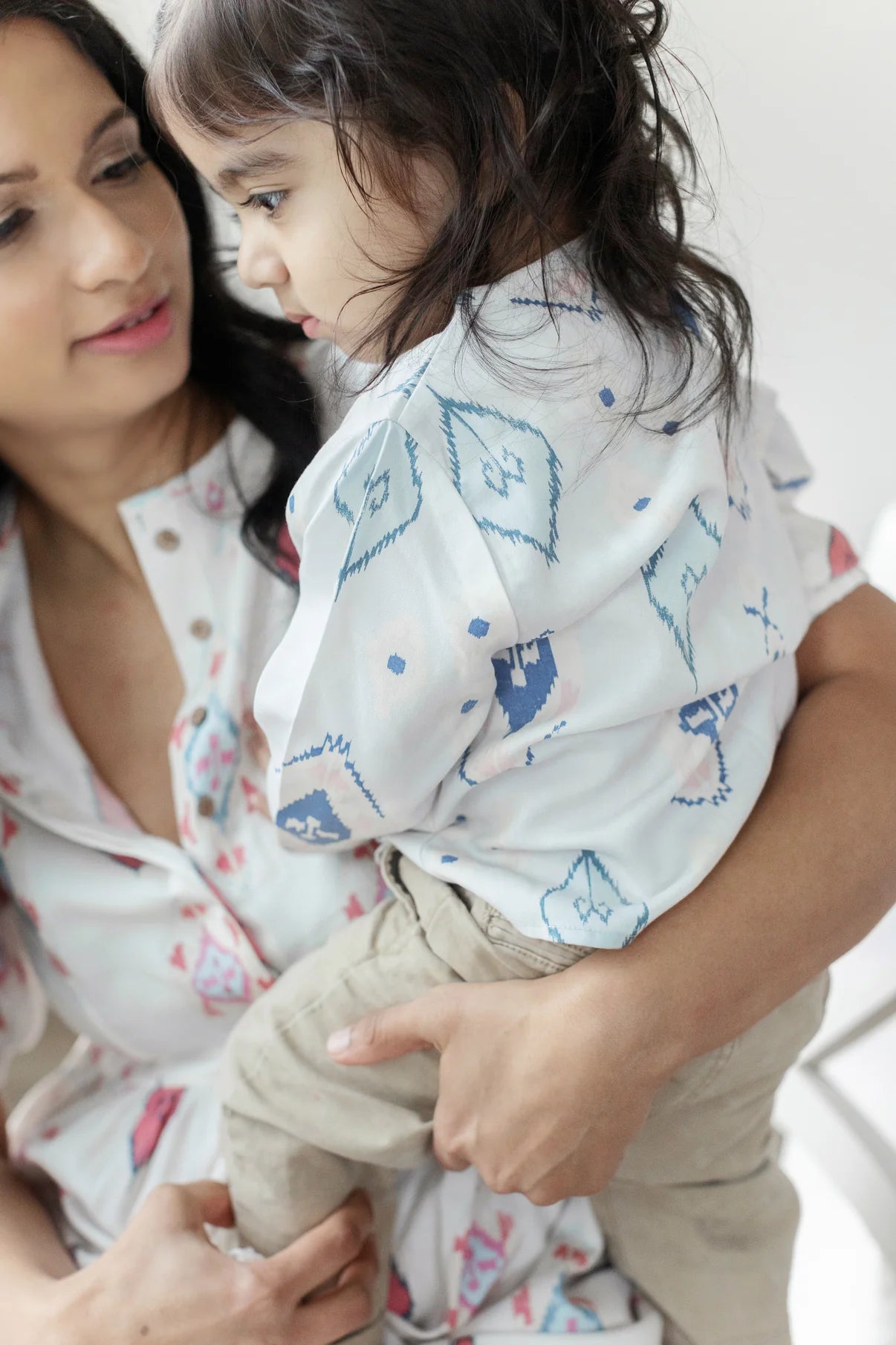 Blue ikat print kids shirt of Tencel fabric