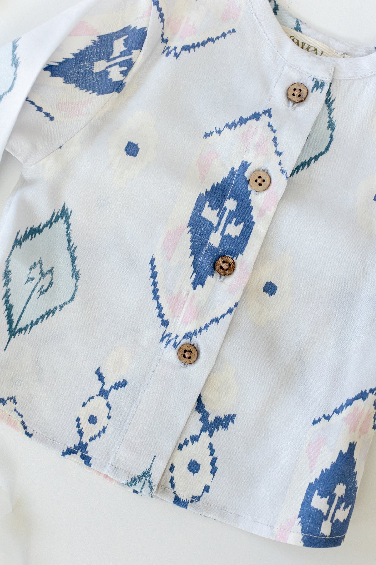 Blue ikat print kids shirt of Tencel fabric