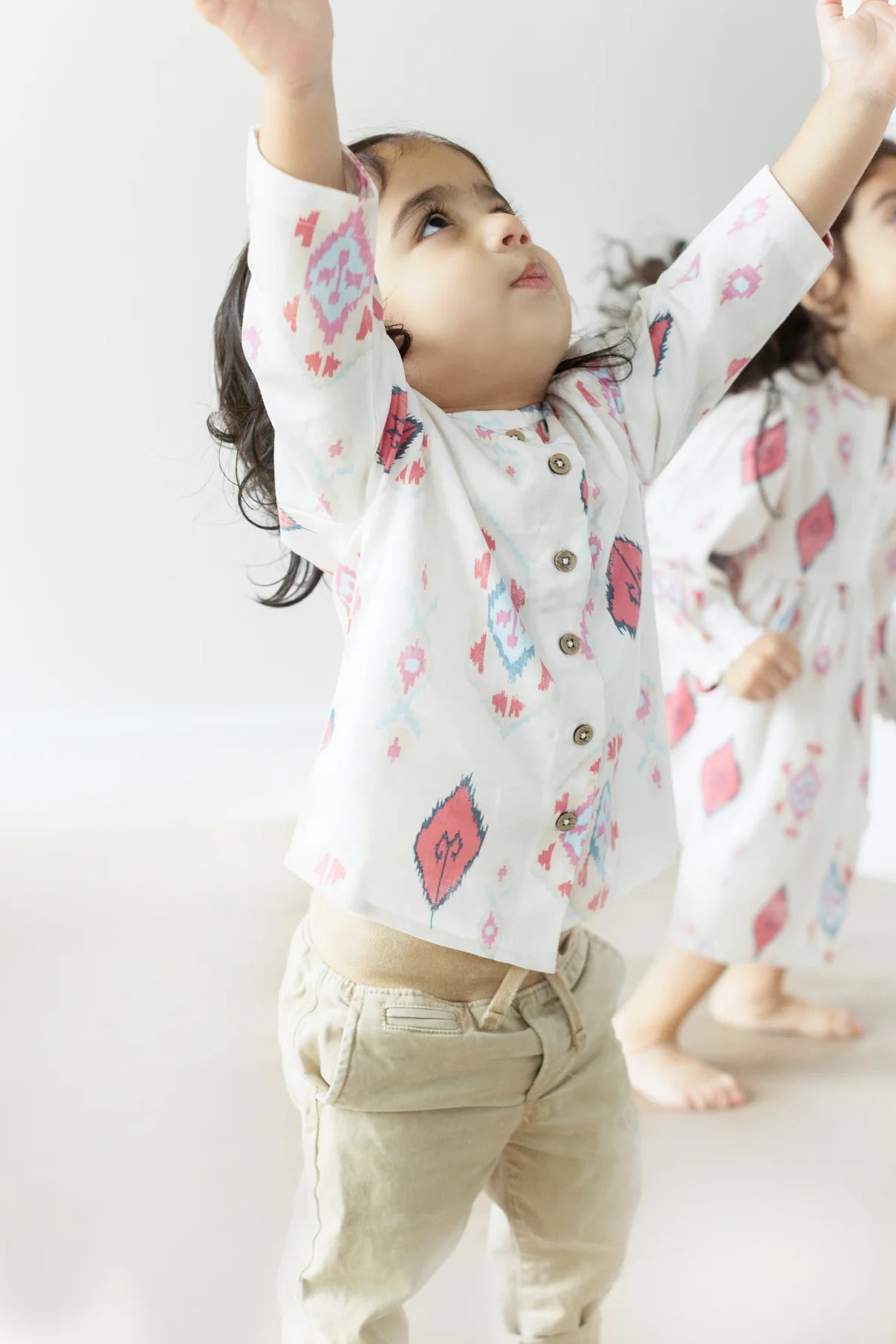  Ivory Ikat Print Tencel Shirt for Kids