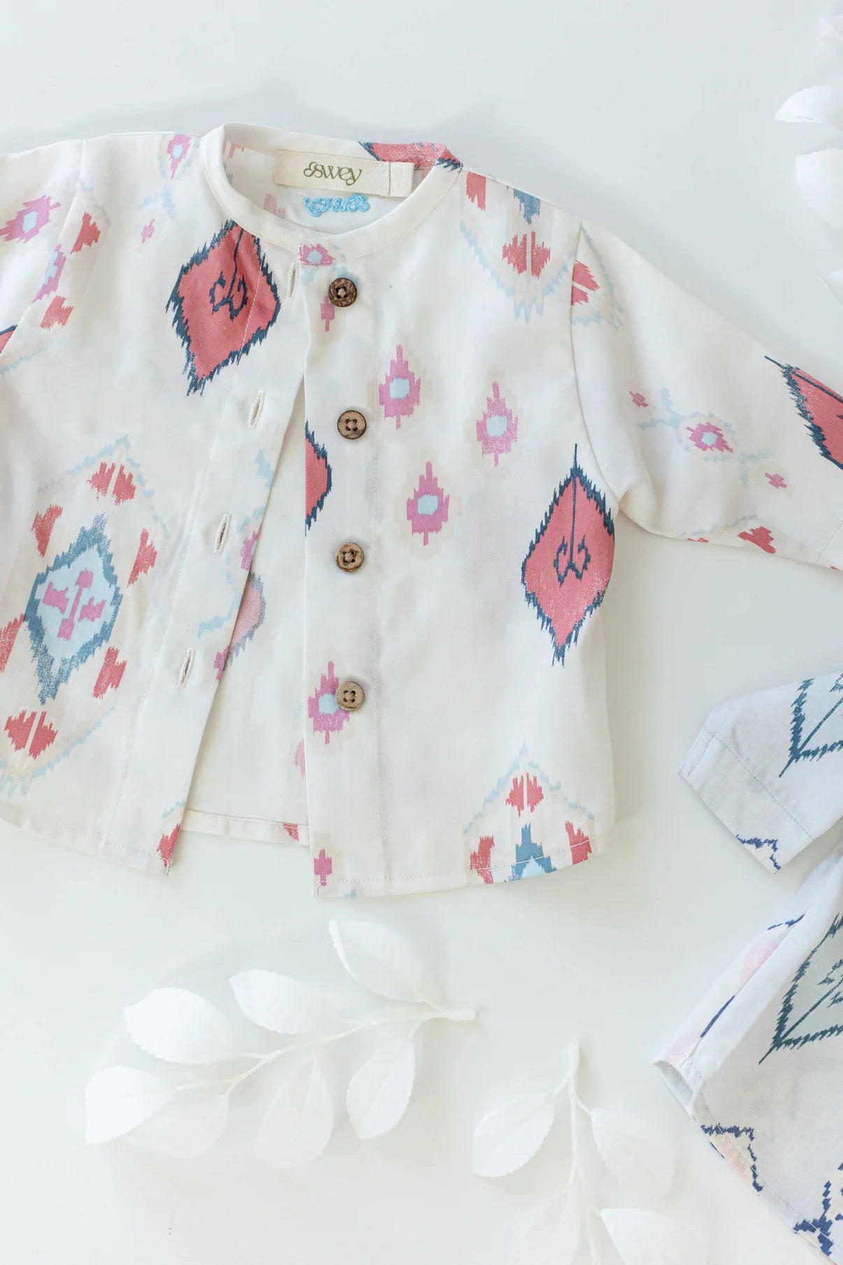  Ivory Ikat Print Tencel Shirt for Kids