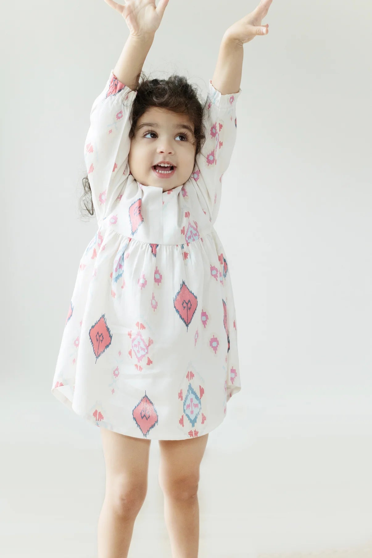 Tencel kids dresses with ikat print