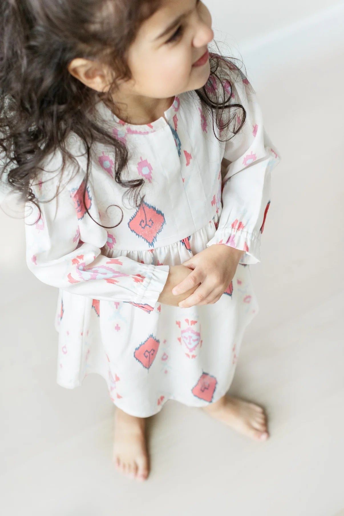 Tencel kids dresses with ikat print