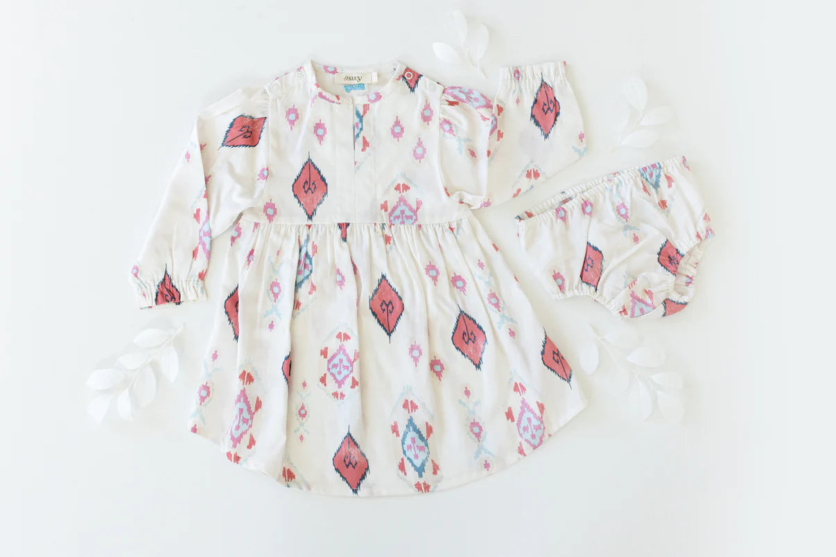 Tencel kids dresses with ikat print