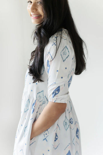 tencel blue summer dress with ikat print